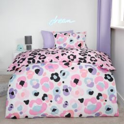 OHS Leopard Reversible Duvet Cover Set Quilt Pillowcases Bedding in Pink - Size: Double - thumbnail 1