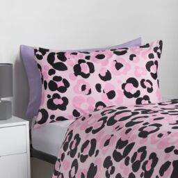 OHS Leopard Reversible Duvet Cover Set Quilt Pillowcases Bedding in Pink - Size: Double - thumbnail 6