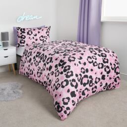 OHS Leopard Reversible Duvet Cover Set Quilt Pillowcases Bedding in Pink - Size: Double - thumbnail 3