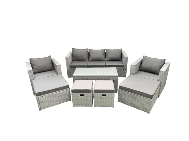 Fimous Rattan Garden Furniture Set Outdoor Lounger Sofa with Coffee Table 4 Footstools Light Grey Mixed 9 Seater - image 1
