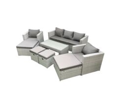 Fimous Rattan Garden Furniture Set Outdoor Lounger Sofa with Coffee Table 4 Footstools Light Grey Mixed 9 Seater - thumbnail 2