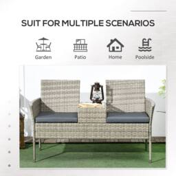 Wyld Haus Vama 2 Seat Faux Rattan Garden Chair Light Grey Integrated Centre - thumbnail 7