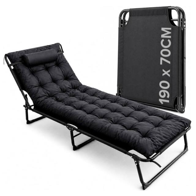 volila Portable Folding Bed with Mattress for Camping in Black - Size: Small Single - image 1