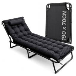 volila Portable Folding Bed with Mattress for Camping in Black - Size: Small Single - thumbnail 1