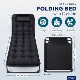 volila Portable Folding Bed with Mattress for Camping in Black - Size: Small Single - thumbnail 2