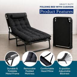 volila Portable Folding Bed with Mattress for Camping in Black - Size: Small Single - thumbnail 3