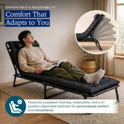 volila Portable Folding Bed with Mattress for Camping in Black - Size: Small Single - thumbnail 6