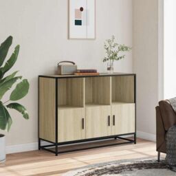 Berkfield Home Sideboard Sonoma Oak 100x35x76 cm Engineered Wood in Brown - Size: 100 x 35 x 76 cm - thumbnail 3