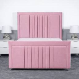 Living Comfort Bedz Celeste Plush Velvet Upholstered Bed Slatted Base - 48Inch Headboard in Pink - Size: Super King - thumbnail 2