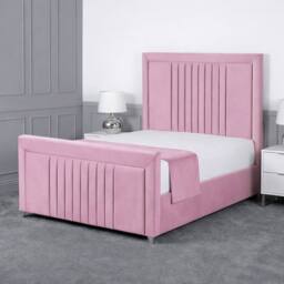 Living Comfort Bedz Celeste Plush Velvet Upholstered Bed Slatted Base - 48Inch Headboard in Pink - Size: Super King - thumbnail 1