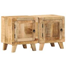 Berkfield Home Beautiful Bedside Cabinet 2 pcs 40x32x46 cm Solid Wood Rough Mango in Brown - Size: 40 x 32 x 46 cm - thumbnail 2