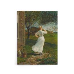 "Artery8 Blowing the Dinner Horn Winslow Homer Canvas Wall Art Print in Orange - Size: W12"" x H16""" - thumbnail 1