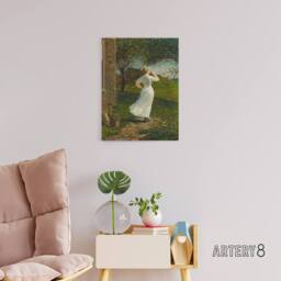 "Artery8 Blowing the Dinner Horn Winslow Homer Canvas Wall Art Print in Orange - Size: W12"" x H16""" - thumbnail 3