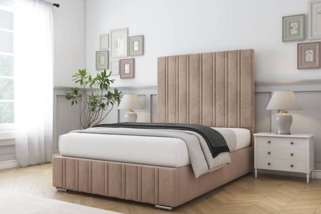 "Comfort Beds Paris Naples Bed Frame With Mattress-50"" Upholstered in Light Brown - Size: Small Double" - image 1