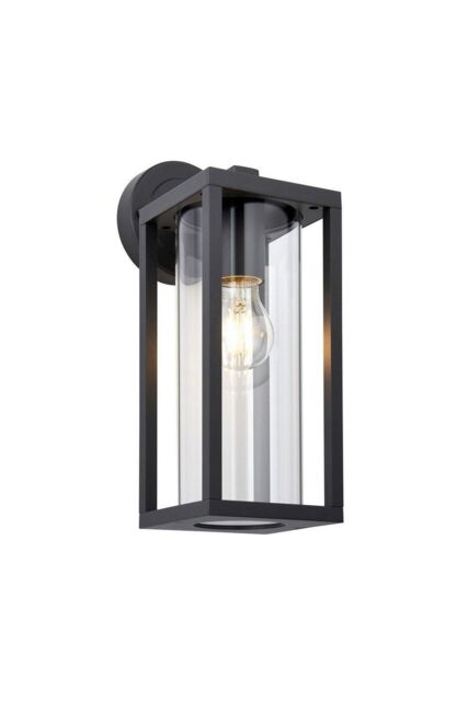 Netlighting Hamden Modern Exterior Wall Light Textured Black Clear Glass Diffuser IP44 - image 1