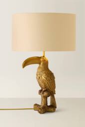 ValueLights Tuki Toucan Velvet Metallic Drum Lamp Shade Brushed Bronze Table Lamp in Beige - thumbnail 3