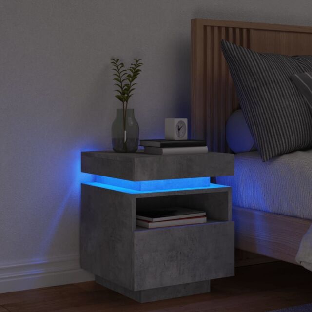 Berkfield Home Bedside Cabinet with LED Lights Concrete Grey 40x39x48.5 cm - image 1