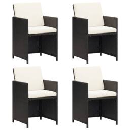 Berkfield Home Beautiful Garden Dining Chairs with Cushions 4 pcs Black Poly Rattan - thumbnail 2