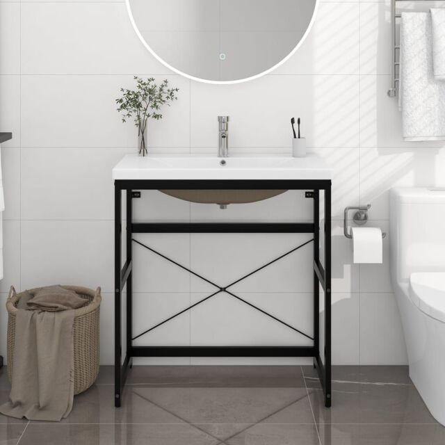 Berkfield Home Bathroom Washbasin Frame with Built-in Basin Black Iron - image 1