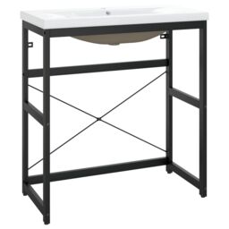 Berkfield Home Bathroom Washbasin Frame with Built-in Basin Black Iron - thumbnail 2