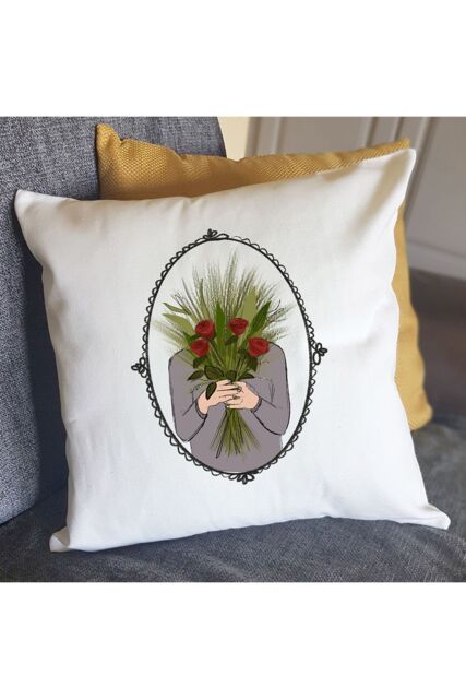Afewhometruths June Birth Flower Cushion in Off-White - Size: 40 cm x 40 cm