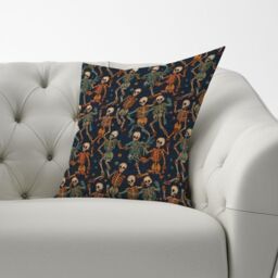 Warren Reed - Designer Dancing Skeletons Cushions in Orange - Size: 60 cm x 60 cm - thumbnail 2
