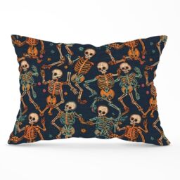 Warren Reed - Designer Dancing Skeletons Cushions in Orange - Size: 60 cm x 60 cm - thumbnail 1