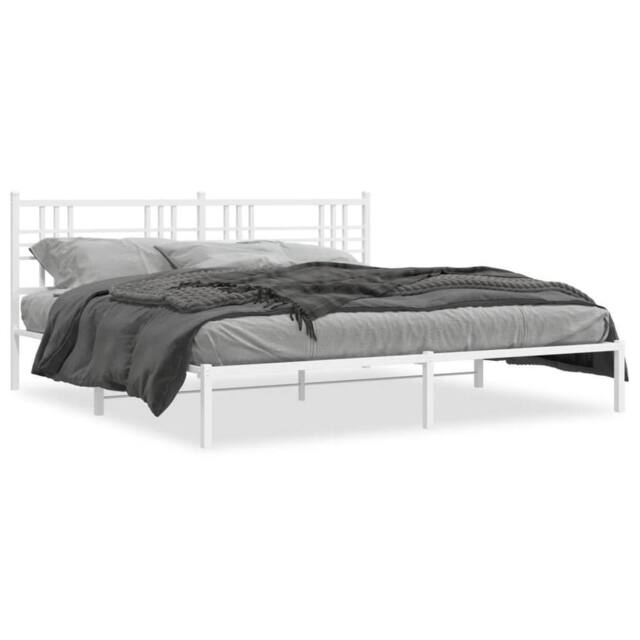 Berkfield Home Metal Bed Frame without Mattress with Headboard White 193x203cm - Size: 193x203 cm - image 1