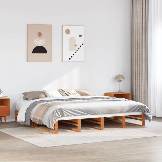 Berkfield Home Bed Frame without Mattress Wax Brown 180x200 cm Super King Solid Wood Pine - image 1