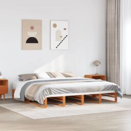Berkfield Home Bed Frame without Mattress Wax Brown 180x200 cm Super King Solid Wood Pine - thumbnail 1