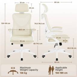 KORVIXA High Back Mesh Office Chair in Beige - Size: 0.6m2 - thumbnail 2