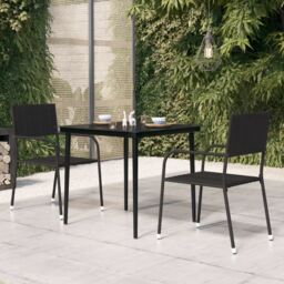 Berkfield Home Garden Dining Table Black 80x80x74 cm Steel & Glass - Size: 80 x 80 x 74 cm - thumbnail 1