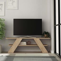 Decortie Farfalla' TV Unit Multimedia Centre with Shelves 120cm in Natural - Size: 1 Pack - thumbnail 1