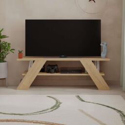 Decortie Farfalla' TV Unit Multimedia Centre with Shelves 120cm in Natural - Size: 1 Pack - thumbnail 5