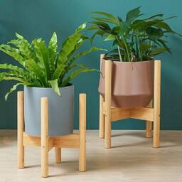 Kelvenix Adjustable Flower Pot Holder Brown Stand Bamboo - thumbnail 5