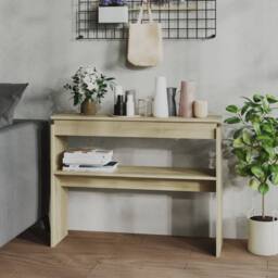 Berkfield Home Decorative Console Table Sonoma Oak 102x30x80 cm Engineered Wood in Light Tan - Size: 102 x 30 x 80 cm - thumbnail 2