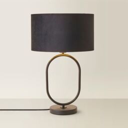 ValueLights Antonia Black Velvet & Gold Shade Matte Black Oval Table Lamp & Bulb - thumbnail 6