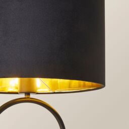 ValueLights Antonia Black Velvet & Gold Shade Matte Black Oval Table Lamp & Bulb - thumbnail 4