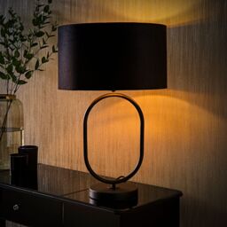 ValueLights Antonia Black Velvet & Gold Shade Matte Black Oval Table Lamp & Bulb