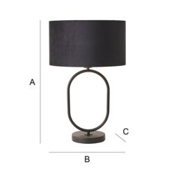 ValueLights Antonia Black Velvet & Gold Shade Matte Black Oval Table Lamp & Bulb - thumbnail 7