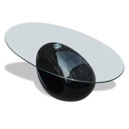 Berkfield Home Coffee Table with Oval Glass Top High Gloss Black - thumbnail 3