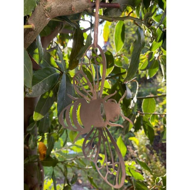 Poppyforge Hanging Folded Wings Bee Garden Art - W15 x H10 cm in Brown - image 1