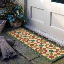 Artsy Mats Green Moroccan Tile Pattern Coir Doormat (120 x 40cm) in Brown - Size: 40 cm x 120 cm