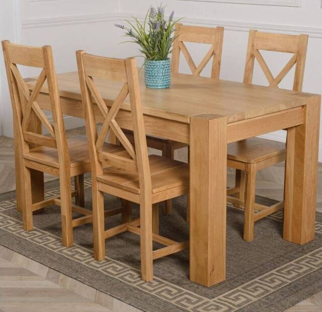 Thats Furniture Kuba 150 x 85 cm Chunky Medium Oak Dining Table & 4 Berkeley Chairs in Brown - image 1