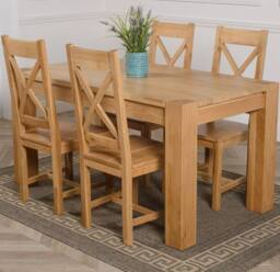 Thats Furniture Kuba 150 x 85 cm Chunky Medium Oak Dining Table & 4 Berkeley Chairs in Brown - thumbnail 1