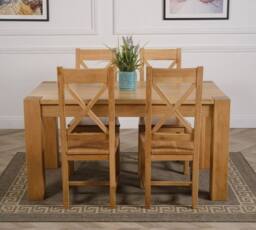 Thats Furniture Kuba 150 x 85 cm Chunky Medium Oak Dining Table & 4 Berkeley Chairs in Brown - thumbnail 2