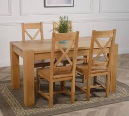 Thats Furniture Kuba 150 x 85 cm Chunky Medium Oak Dining Table & 4 Berkeley Chairs in Brown - thumbnail 3