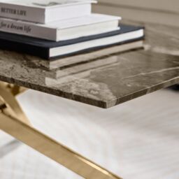 FurnitureboxUK Leonardo Rectangular Marble Effect Glass Top Coffee Table With Gold Metal Starburst Legs in Grey - thumbnail 4