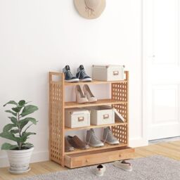 Berkfield Home Shoe Rack with Drawer 70x27x81 cm Solid Wood Walnut in Brown - Size: 70 x 27 x 81 cm - thumbnail 3