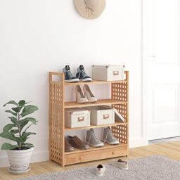 Berkfield Home Shoe Rack with Drawer 70x27x81 cm Solid Wood Walnut in Brown - Size: 70 x 27 x 81 cm - thumbnail 1